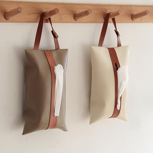 Tissues Box PU Leather Facial Paper Storage Case Rectangular Organizer Holder Decor with Hanging Strip for Kitchen Restaurant Countertops Bedroom ...