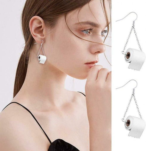 Funny Roll Toilet Paper Silver Earrings Drop Dangle Ear Hook for Women Jewelry Creative Statement...