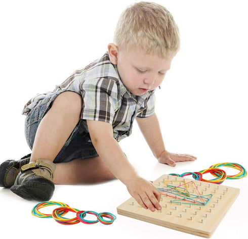 Wooden Geoboard Math Manipulative Material Graphical Geo Board Montessori Educational Toys Array Block Pattern Cards and Rubber Bands STEM Puzzle ...