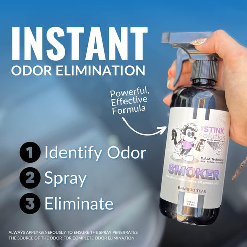 Smokers Odor Eliminating Spray Completely removes Smoke Odors. Three 4 oz bottles One Bamboo Teak, One new Sky Blue and one unscented....