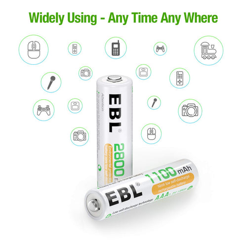 EBL AA Rechargeable Batteries 2800mAh (4 Pack) and AAA Rechargeable Batteries 1100mAh (4 Pack), 1.2V Ni-Mh Batteries Combo...