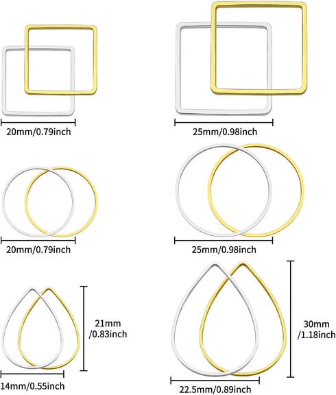 Oubaka 240pcs Hoop Earrings for Jewelry Making,Beading Hoop Earring Findings Hypoallergenic Teardrop Square Round Earring Hoop Open Bezel Pendant ...