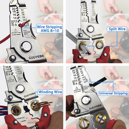 Wire Stripper, Multifunctional Wire Strippers Electrical with Cuts 8 10 12 14 16 18 20 22 AWG Cutter Pliers Splitter Winding Wires Cable Crimper C...