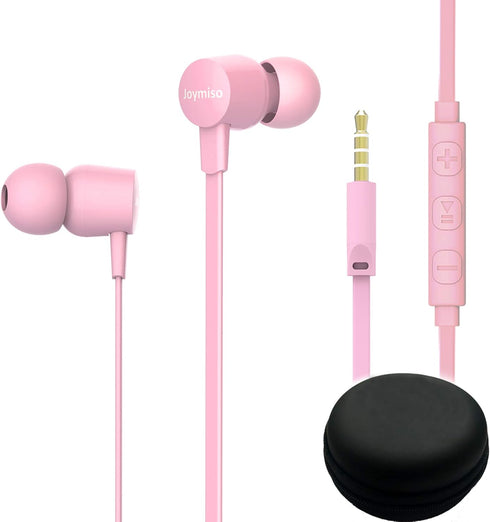 Joymiso Tangle Free Earbuds for Kids Women Small Ears with Case, Comfortable Lightweight in Ear Headphones, Flat Cable Ear Buds Wired Earphones wi...