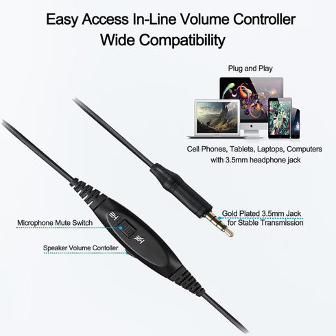 3.5mm Jack Wired Headphones | Noise-Cancelling Mic | Compatible with Laptop, Cellphone, Computer | Ideal for Meeting, Truck Drivers, Conference, D...