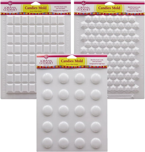 LorAnn Hard Candy Making Mold Gems Set - Includes Rectangle, Hexagon and Disc Molds...