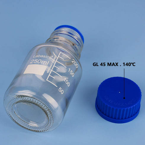 Round Media Storage Bottles with GL45 Blue Screw Cap, Borosilicate Glass Clear Wide Mouth Graduated Round Reagent Media Storage Lab Glass Bottle, ...
