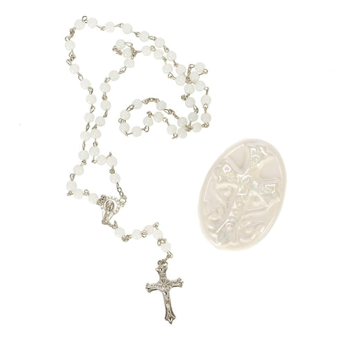 DEMDACO Rosary Classic White 3 x 2 Glossy Porcelain Decorative Trinket Box Set...