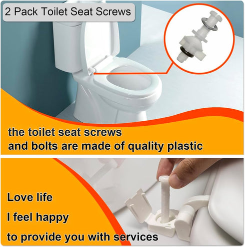 2 Pack Universal White Plastic Toilet Seat Screws Replacement, Toilet Seat Hinges Bolts and Nuts For Top Mount Toilet lid Fastener Parts Kit...