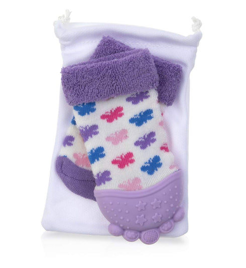 Nuby Soothing Teether Sock, Purple Butterfly, 5"...