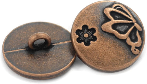 Bezelry 10 Pieces Butterfly and Flower Metal Shank Buttons. 20mm (3/4 inch) (Antique Copper)...