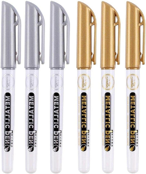 6Pc Gold Silver Epoxy Resin Drawing Pen Gold Leafing Point Pen Marker Acrylic Paint Highlights Metallic Permanent Marker Silicone Molds epoxy resi...