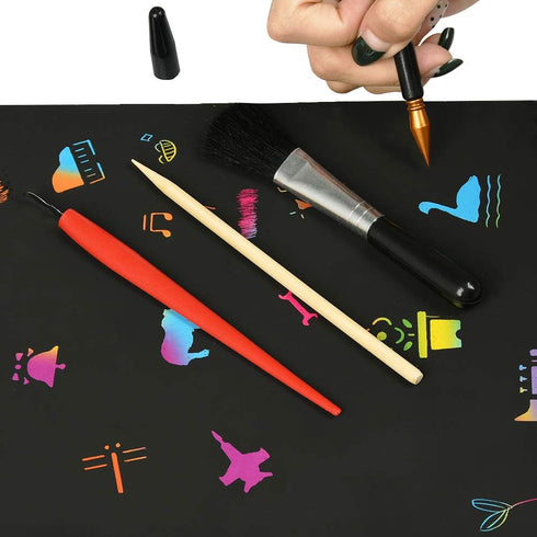YOTINO 14 Pcs Scratch Art Tools Set, Scratch Sketch Art Painting with Bamboo Sticks Scraper Scratch Pen, Black Brush, Engraving Art Set for Adult ...