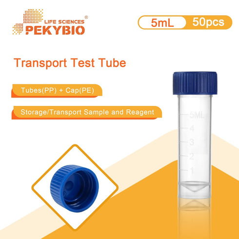 Sterile Plastic Graduated Test Tubes 5ml Sample Storage Container with Screw Cap Self-Standing Lab Transport Tube, Case of 50...