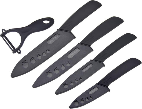 Ceramic Knife, Ceramic Knife Set with Protective Cover, Kitchen Knife Set with 4-Piece Knife and 1 Peeler, Chef's Knife Sets for Meat, Fruit, Vege...