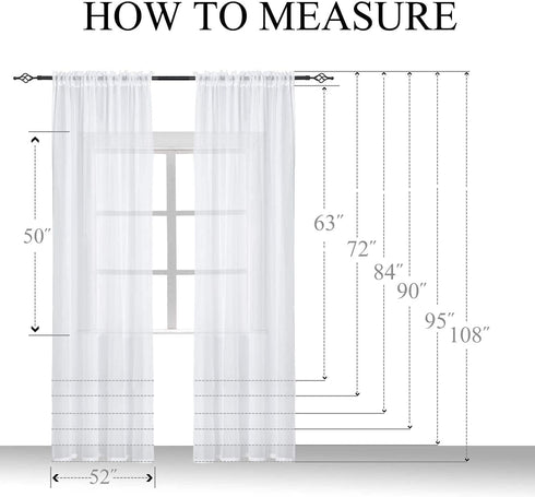 BUHUA White Sheer Curtains 63 Inches Long Rod Pocket Window Treatment Voile Panels 55" X 63" Length for Kitchen/Bedroom/Living Room Set of 2 Panel...