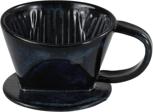 Asayu Japan Ceramic Coffee Pour Over Maker Set in Dark Navy Blue, Slow Brewing Paper Filter Holder and Dripper with 3 Holes for Coffee and Tea - C...