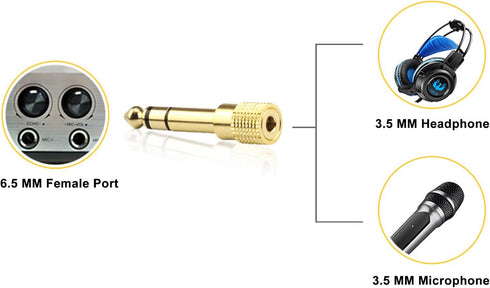 TCPENG® 6.35mm (1/4 inch) Male to 3.5mm (1/8 inch) Female Stereo Audio Jack Adapter for Aux Cable, Guitar Amplifier, Headphone, 2 Pack...