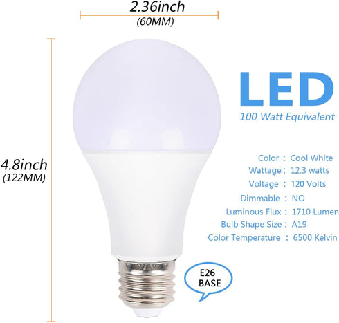 A19 LED Light Bulbs 100 Watt Equivalent 1710Lumens LED Bulbs cool White 6000K No Flicker E26 Edison Medium Screw Base Bulbs Non Dimmable cool Whit...