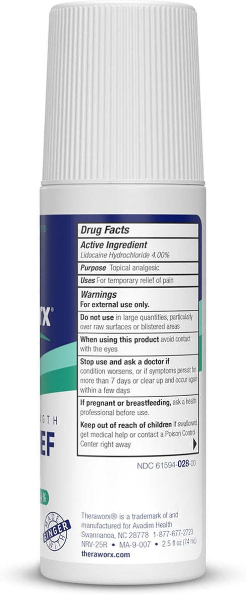 Theraworx Maximum Strength Pain Relief Roll-On with Lidocaine, Fast-Acting - 2.5 Oz - 1 Count...