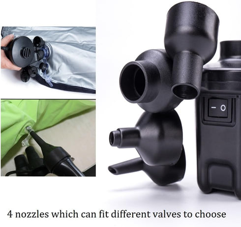 FMS Electric Air Pump 12V DC/ 100-240V AC with 4 Nozzles Portable Quick-Full Inflator/Deflator Air Pump for Outdoor Camping, Air Mattress Bed, Cus...