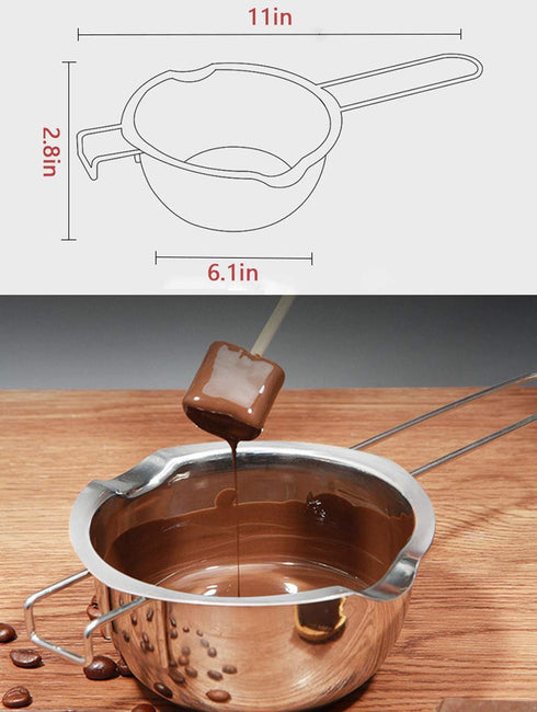 Stainless Steel Double Boiler Pot, 600ML Updated Melting Pot with Silicone Spatula for Melting Butter,Chocolate, Candy, Cheese and Caramel (Red)...