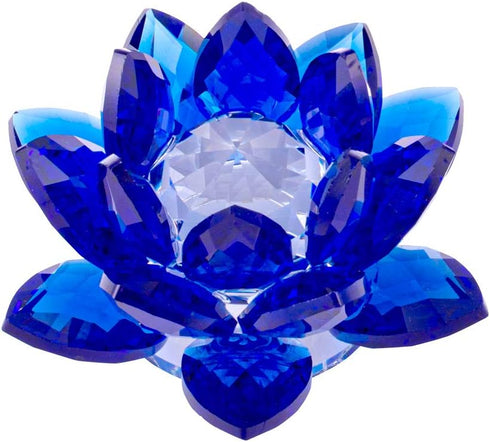 Amlong Crystal 3 Inch Sapphire Blue Crystal Lotus Flower Feng Shui Home Decor with Gift Box...