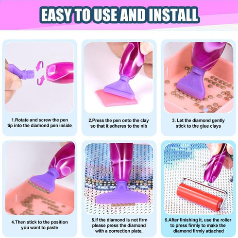 Heyseri Diamond Painting Pen Accessories Tools Set, 13 PCS Diamond Art Pens Thread Pen Tips Anti-Fall, Diamond Painting Tools with Diamond Paintin...
