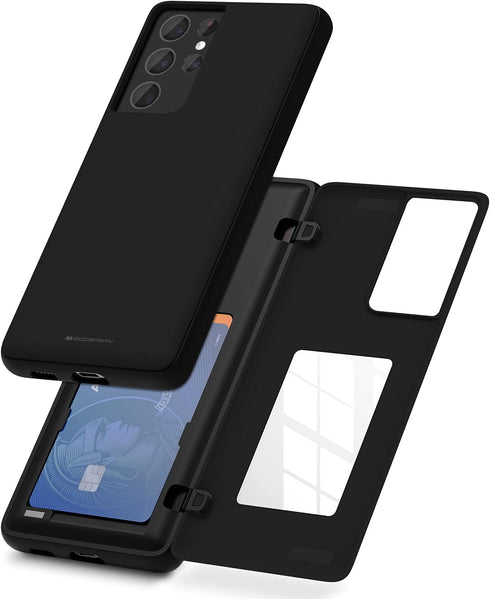 GOOSPERY for Galaxy S21 Ultra 6.8"(2021) Card Holder Wallet Case, Easy Magnetic Door Closure Protective Dual Layer Bumper Sturdy Phone Back Cover ...