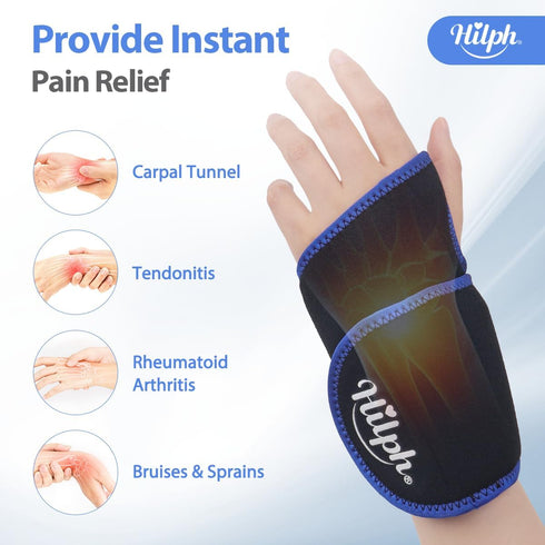 Hilph Wrist Ice Pack Wrap for Pain Relief, Reusable Wrist Brace with Gel Cold Pack for Injuries, Hot & Cold Compress Hand Ice Pack for Carpal Tunn...