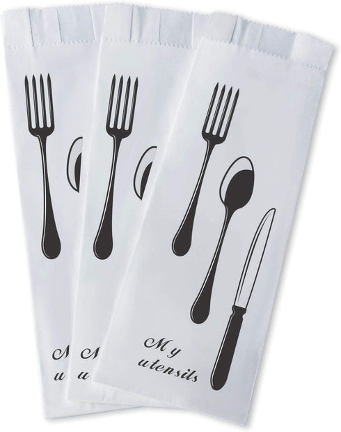 100 Pack 100% White Kraft Paper Bags, 2.75 x 10 inches White Plain Bag Kitchen Cutlery Utensils Holder...