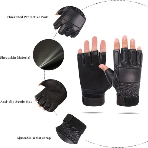 Long Keeper Fingerless Genuine Leather Men Gloves Half Finger Driving Cycling Bike Motorcycle Outdoor Sport Gloves...