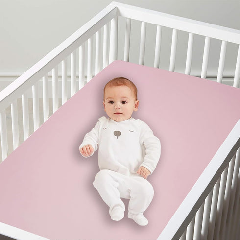 Baby Crib Fitted Sheet Poplin Natural Cotton for Standard Crib &Toddler Mattress Sheet Cover 28x52 Solid Pink Girl Premium Percale Soft Nursery Ki...