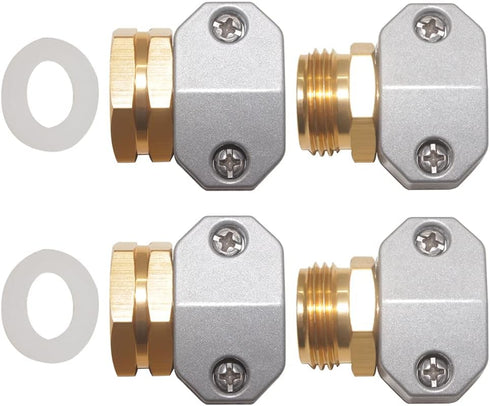 Joywayus 2Set Heavy Duty 5/8" Barb x 3/4" GHT Male & Female Swivel Hex Aluminium Garden Water Hose Pipe Connector Repair Kit Fitting with Stainles...