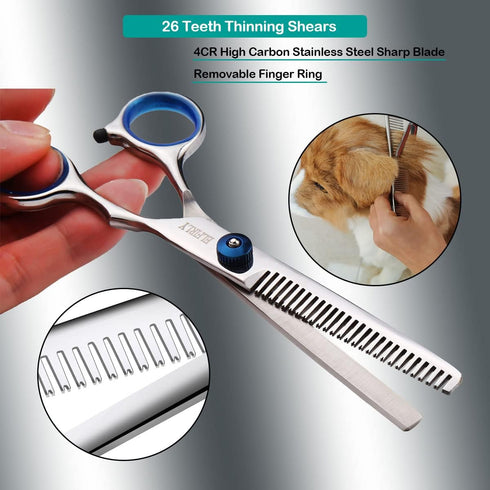 Dog Grooming Scissors Set with Safety Round Tip (2 Pack - Curved Scissors Thinning Shears for Grooming) Pet Grooming Shears with Grooming Comb for...