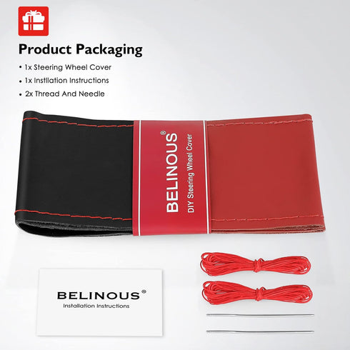 Leather Steering Wheel Wrap (Size M4, Black and Red)...