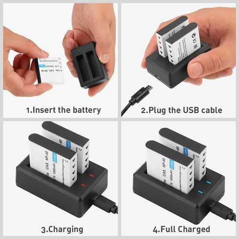 NP-40 Battery Pack, 1500mAh Rechargeable Battery(3-Pack) with USB Dual Charger for Video Camera Camcorders Compatible with Casio NP-40 (Not for Fu...