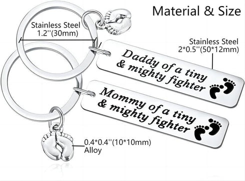 Ralukiia NICU Dad Mom Preemie Baby Gift - Mommy/Daddy of A Tiny Mighty Fighter Keychain Support NICU Parents Care Basket Neonatal Intensive Care U...