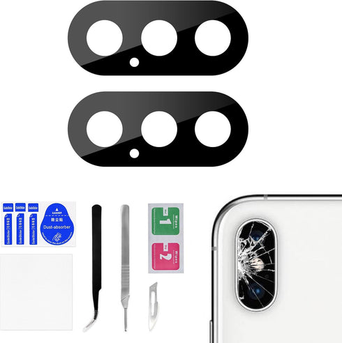 2 Sets for iPhone X OEM Back Camera Lens Glass Replacement for iPhoneX 10 Rear Main Camera Lens with Dual-Sided Adhesive Repair Kit Fix Tool Tweez...