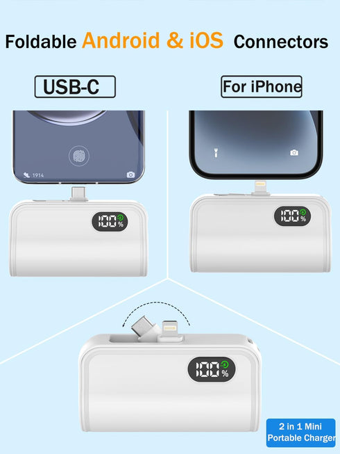 6000mAh Small Power Bank Portable Charger with Built-in Lighting&USB-C Connector for iPhone&Android Phone,Battery Pack Travel Phone Charger,Compat...