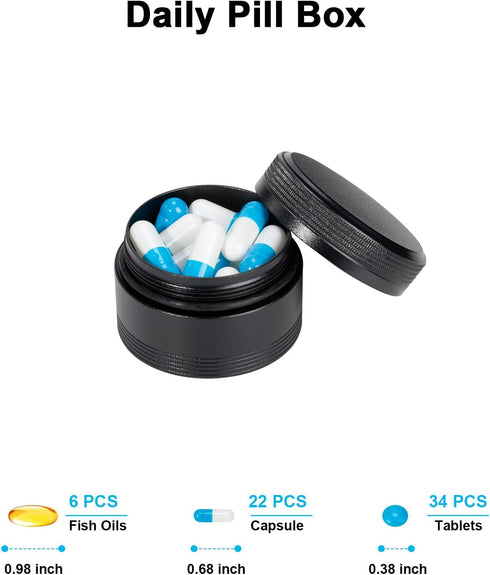Small Pill Case Metal Pill Box - Single Waterproof Pill Container for Pocket & Purse, Travel Medicine Organizer, Portable Daily Round Pillbox Hold...