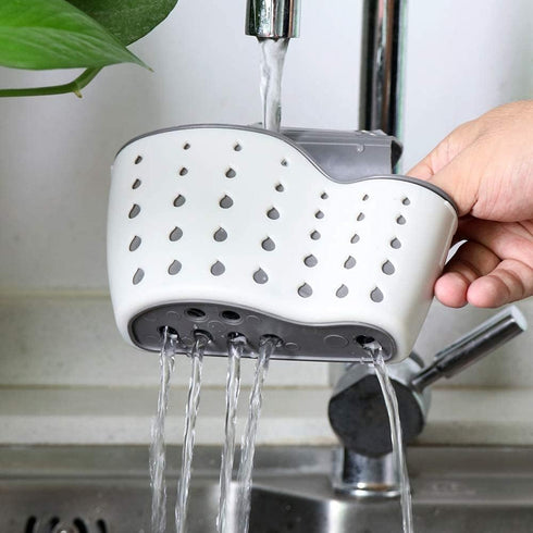 EC ELEGANTCHARM Kitchen Sink Caddy Sponge Holder Silicone Plastic Soap Holder Hanging Ajustable Strap Faucet Caddy with Drain Holes for Drying...