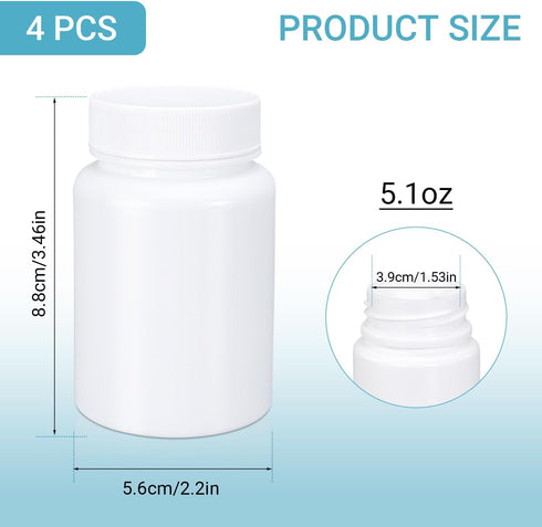 Empty Plastic Pill Bottle Medicine Bottles Reagent Chemical Container with Smooth Screw Lid For Liquid Solid Powder (150cc 4pack)...