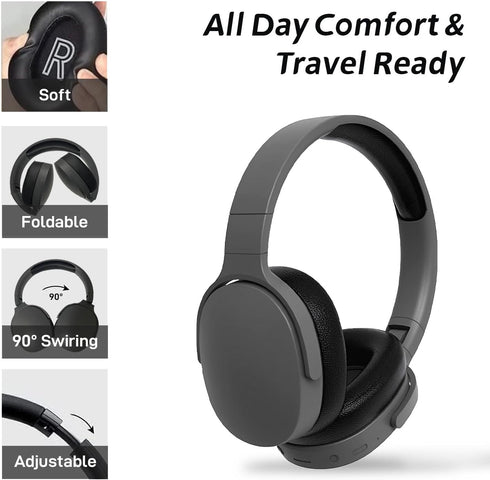 Lightweight Wireless Headphones Bluetooth Over-Ear with Noise Cancelling, Low Latency, Foldable Design - 3D HiFi Stereo Headset for Travel, Home O...