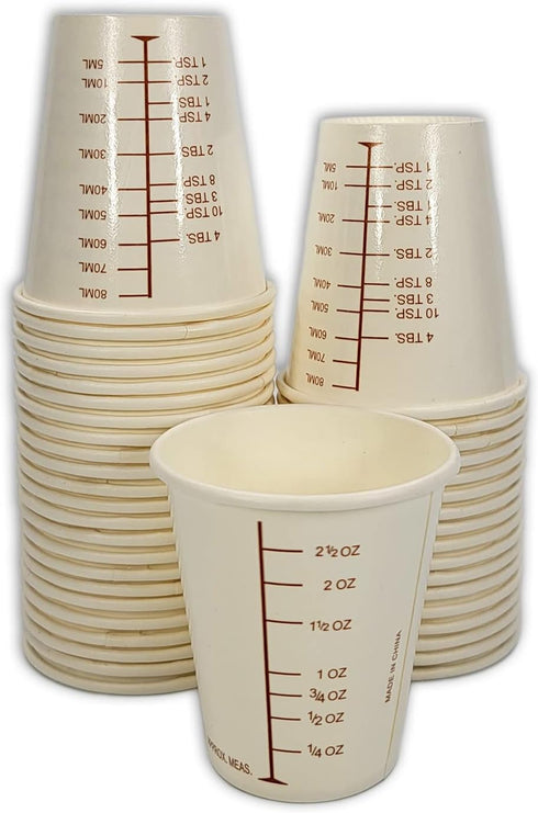50 3oz Coated Paper Graduated Measuring Cups for Mixing Paint, Stain, Epoxy, Resin; Disposable, Recyleable, from Renewable Resource Bamboo, Wax Co...