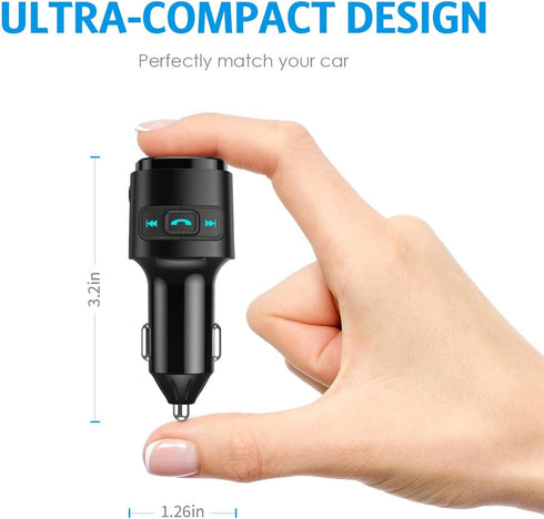 Upgraded Criacr V5.0 Bluetooth FM Transmitter for Car, QC3.0 Charge & 7 RGB Color LED Backlit Wireless FM Radio Car Adapter, Support Siri Google A...