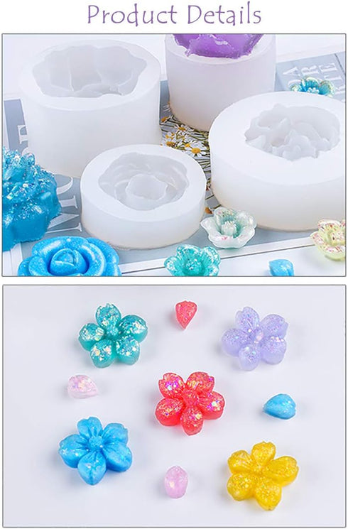 FineInno 3pcs Mini Flower Resin Mold,3D Rose Silicone Molds,Epoxy Casting Mould,DIY Crystal Craft,Necklace, Earring, Jewelry,Pendants Making Ornam...