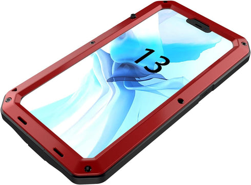 Heavy Duty Case for iPhone, Full Body Dustproof Dropproof Aluminum Alloy Case with Silicone Built-in Screen Protector (Red, for iPhone 13 pro max)...