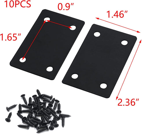 T Tulead Iron Rectangle Flat Corner Brackets Straight Corner Brace Mending Repair Plates 2.36"x1.46" Fastener Bracket Plates Pack of 10 for Bed,Sh...