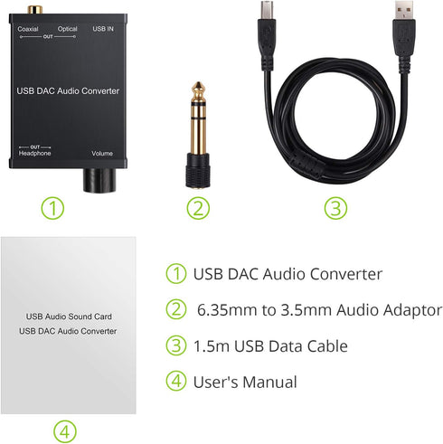 LiNKFOR USB DAC and Headphone Amplifier, Coaxial/Optical/6.35mm Headphone Output, USB to Coaxial S/PDIF Digital to Analog Converter Comaptible wit...